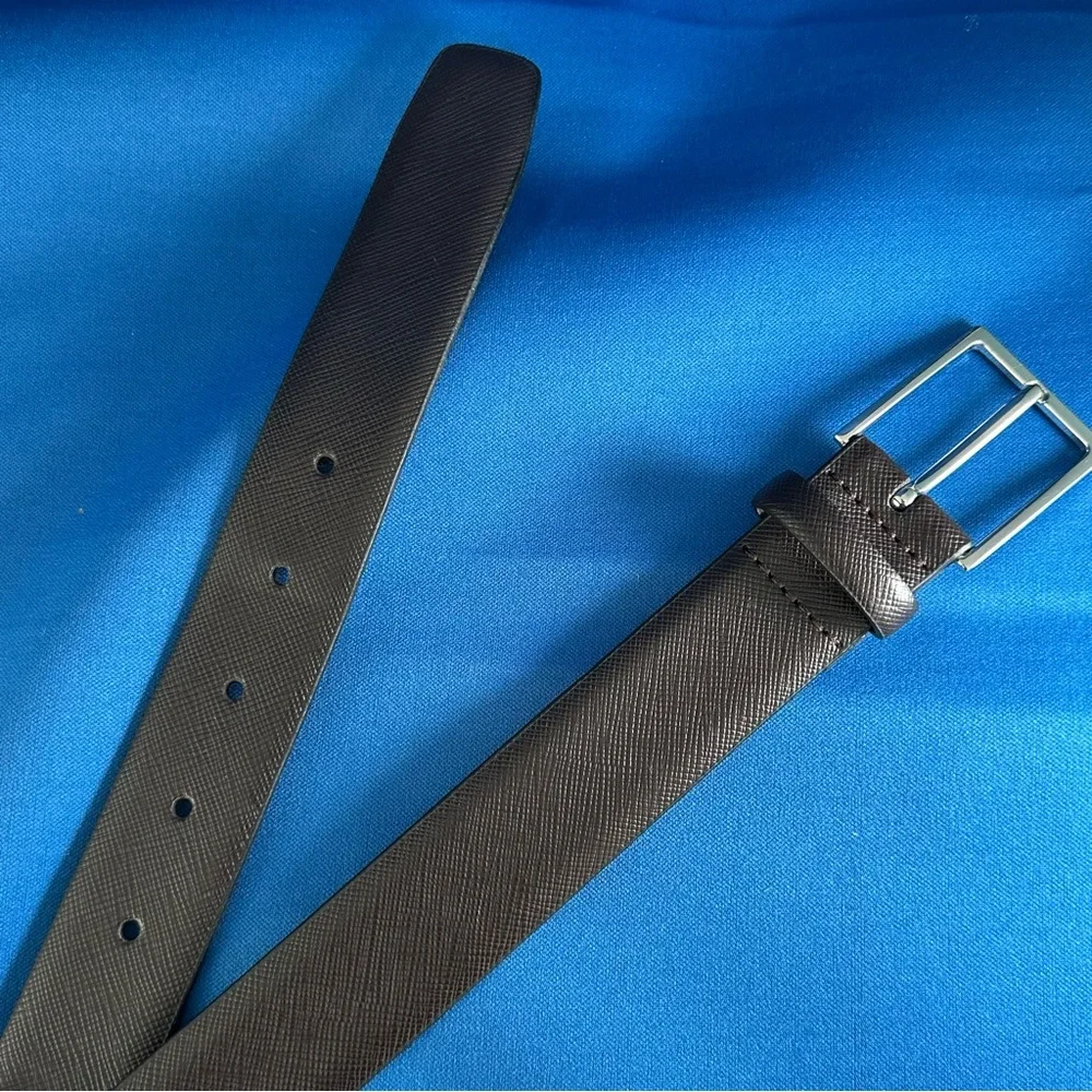 Bloomingdales Brown Leather Belt with Silver Tone Buckle--Excellent Condition-34